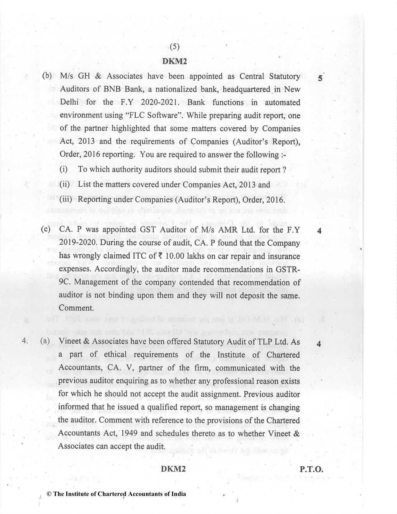 CA Final Jul 2021 Question Paper - Paper 3 – Advanced Auditing and Professional Ethics - Page 5