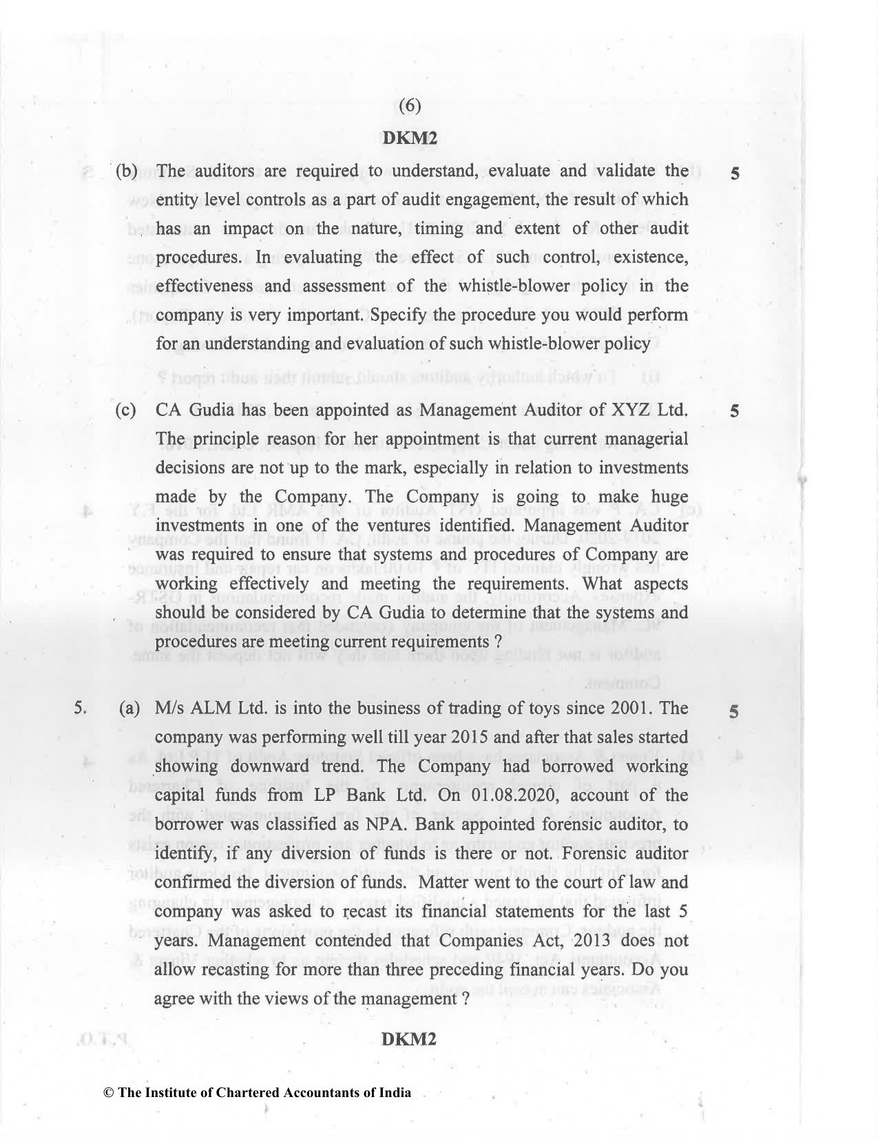 CA Final Jul 2021 Question Paper - Paper 3 – Advanced Auditing and Professional Ethics - Page 6