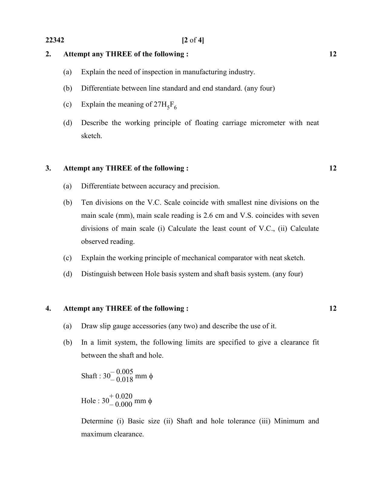 MSBTE Question Paper - 2019 - Engineering Metrology - Page 2
