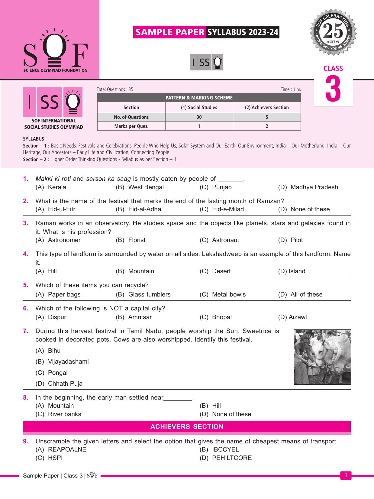 SOF ISSO Class 3 Sample Paper 2024 - Page 1