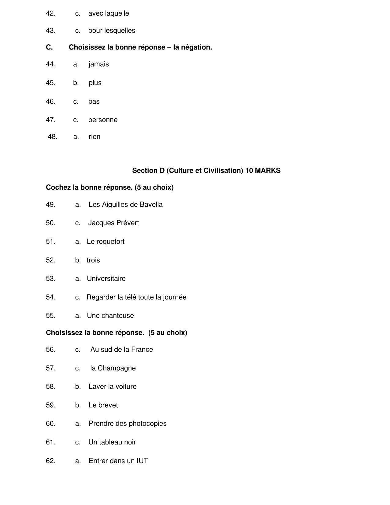 CBSE Class 10 French Marking Scheme and Solutions 2021-22 - Page 3