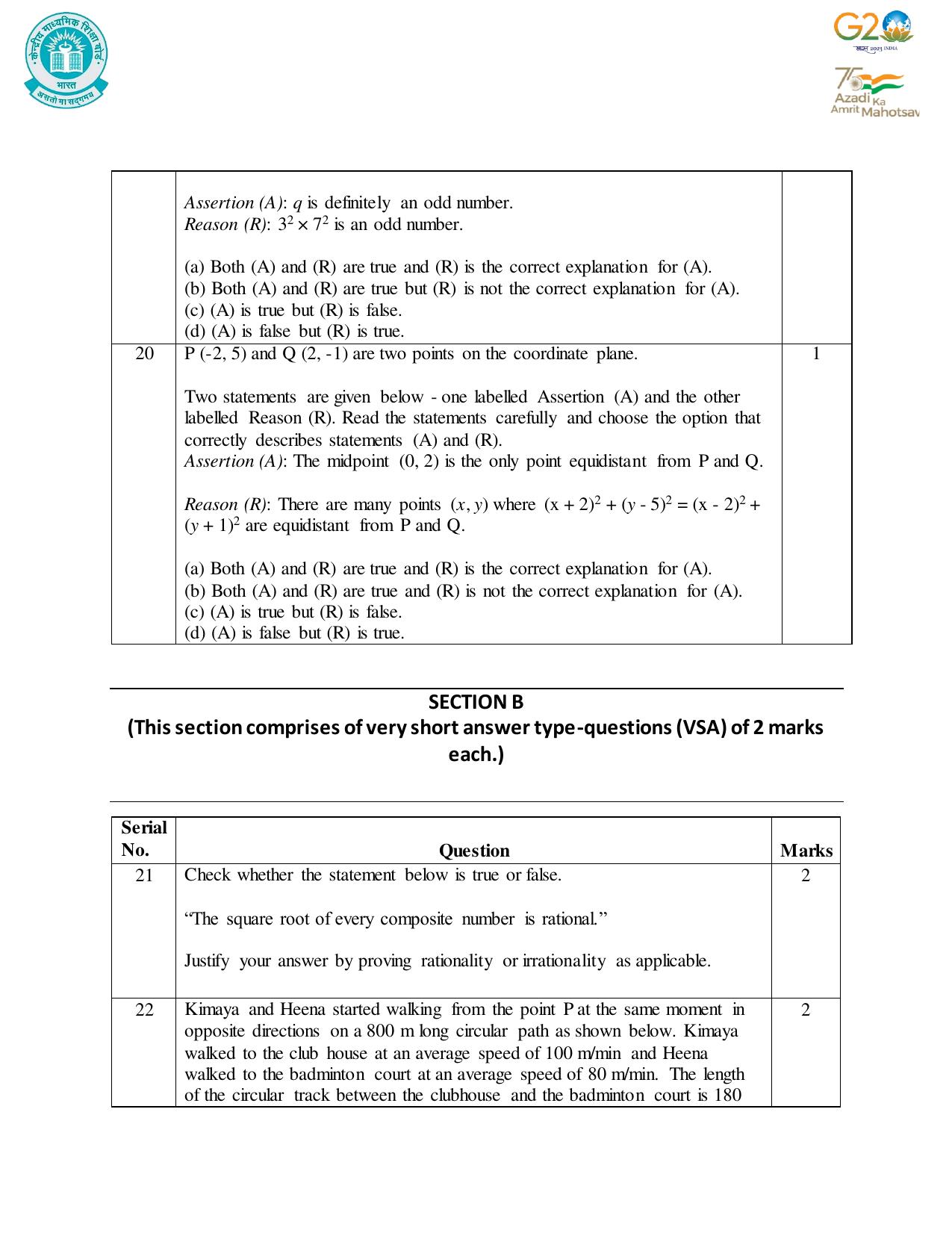 CBSE Class 10 Mathematics Set 1 Practice Questions 2023-24 - Page 13