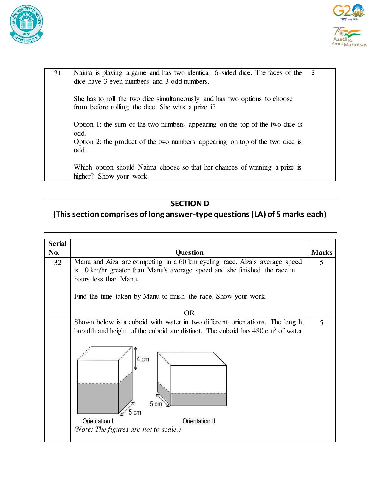 CBSE Class 10 Mathematics Set 1 Practice Questions 2023-24 - Page 20