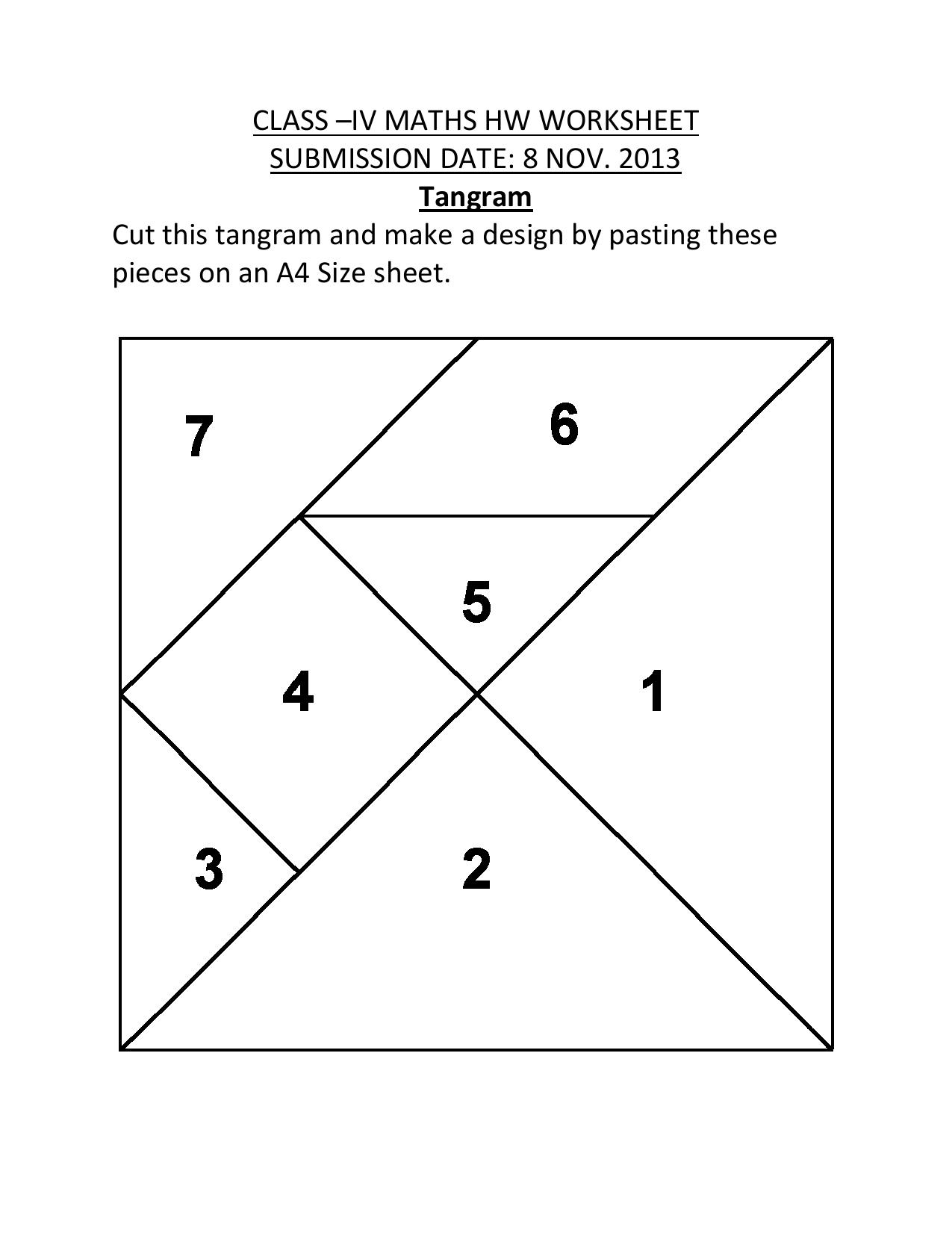 Worksheet for Class 4 Maths Assignment 39 Tangram - Page 1