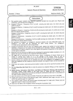 WBJEE 2015 Physics & Chemistry Paper