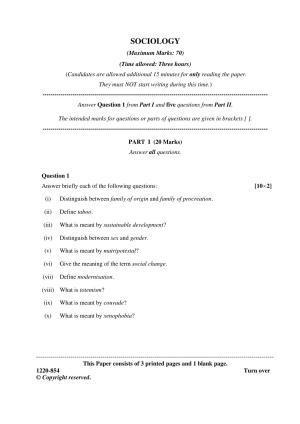 ISC Class 12 2020 Sociology Question Paper