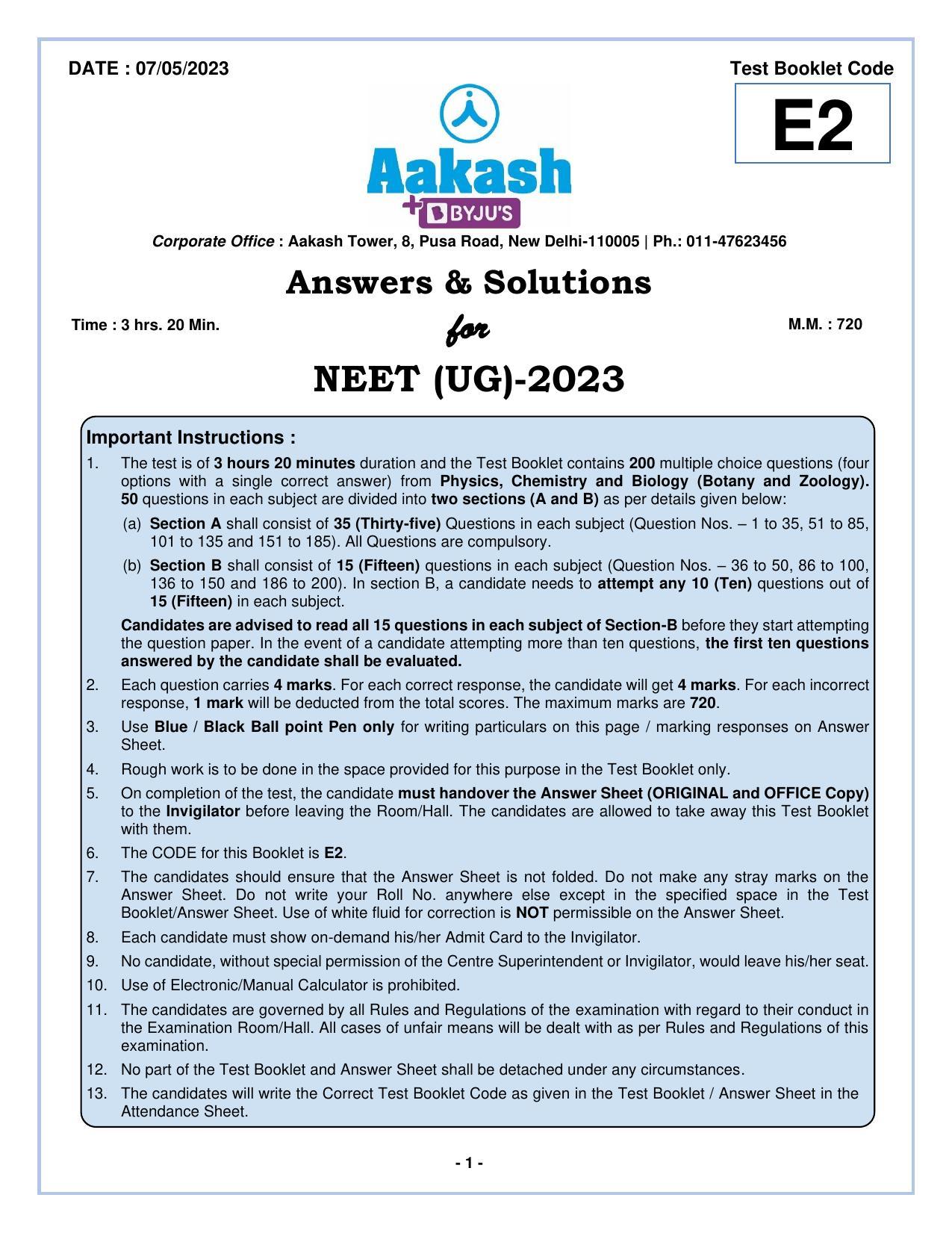 NEET 2023 Question Paper E2 - Page 1