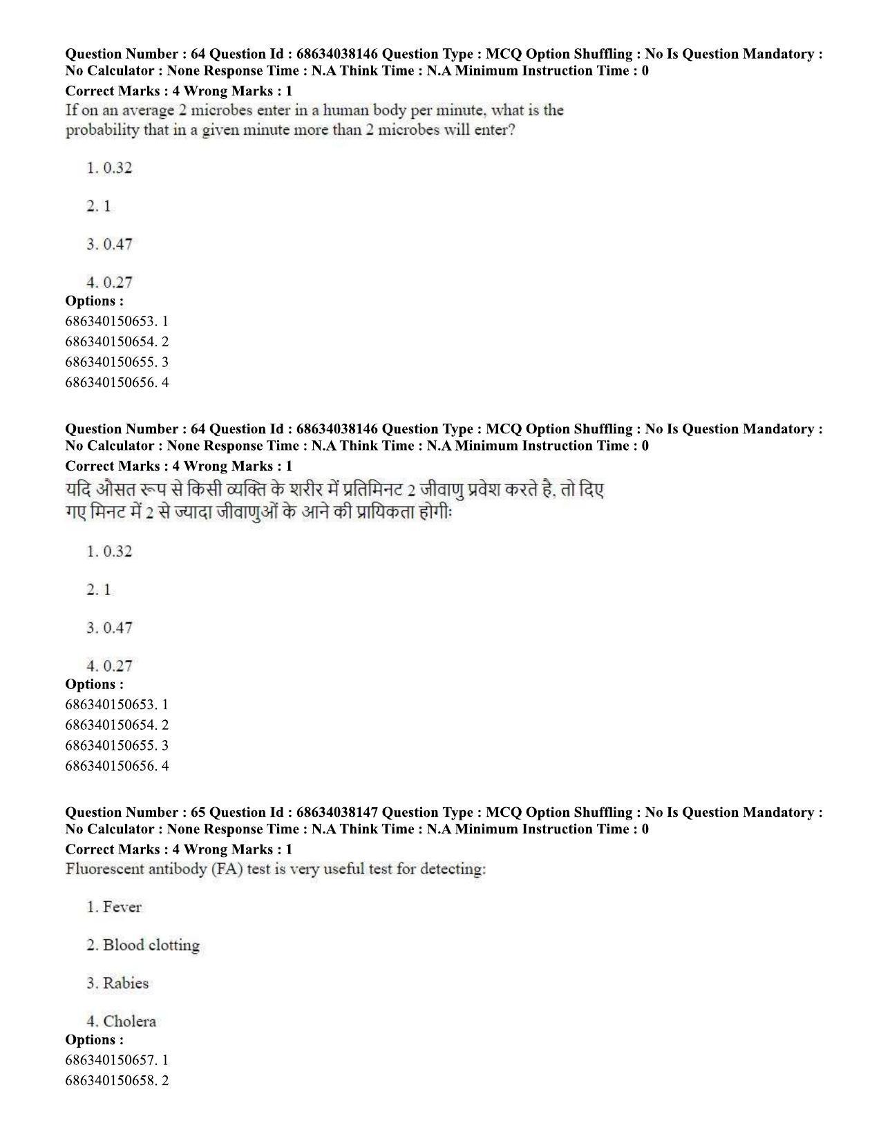 CUET PG 2023: SCQP06 – Bioinformatics (Hin) - Shift 2 (25-06-2023) Question Paper - Page 67