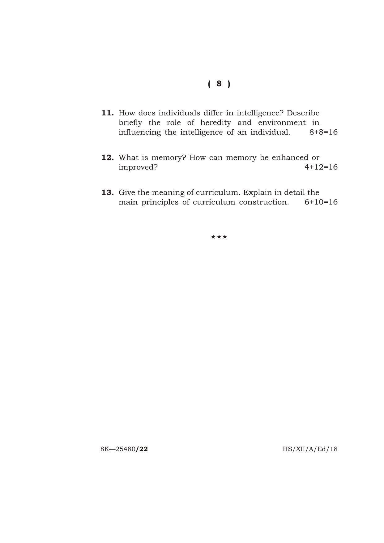 Meghalaya Board (MBOSE) Class 12 EDUCATION 2018 Question Paper - Page 8