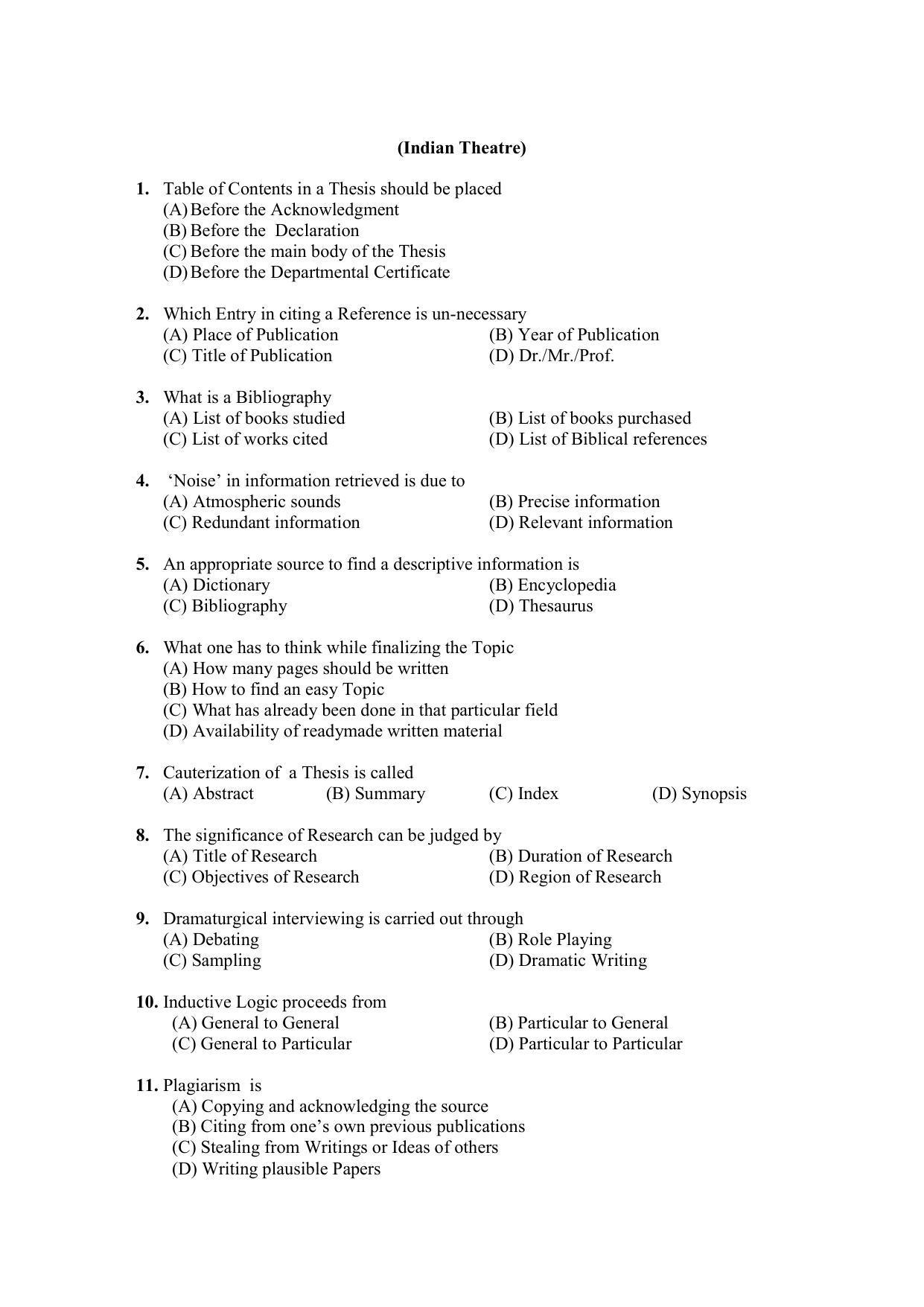 PU MPET Indian Theatre 2020 Question Papers - Page 1