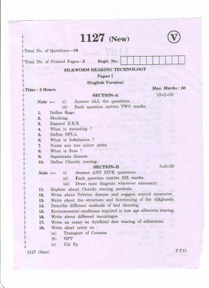 AP Inter 1st Year Silkworm Rearing Technology-I March-2020-Vocational Question Paper