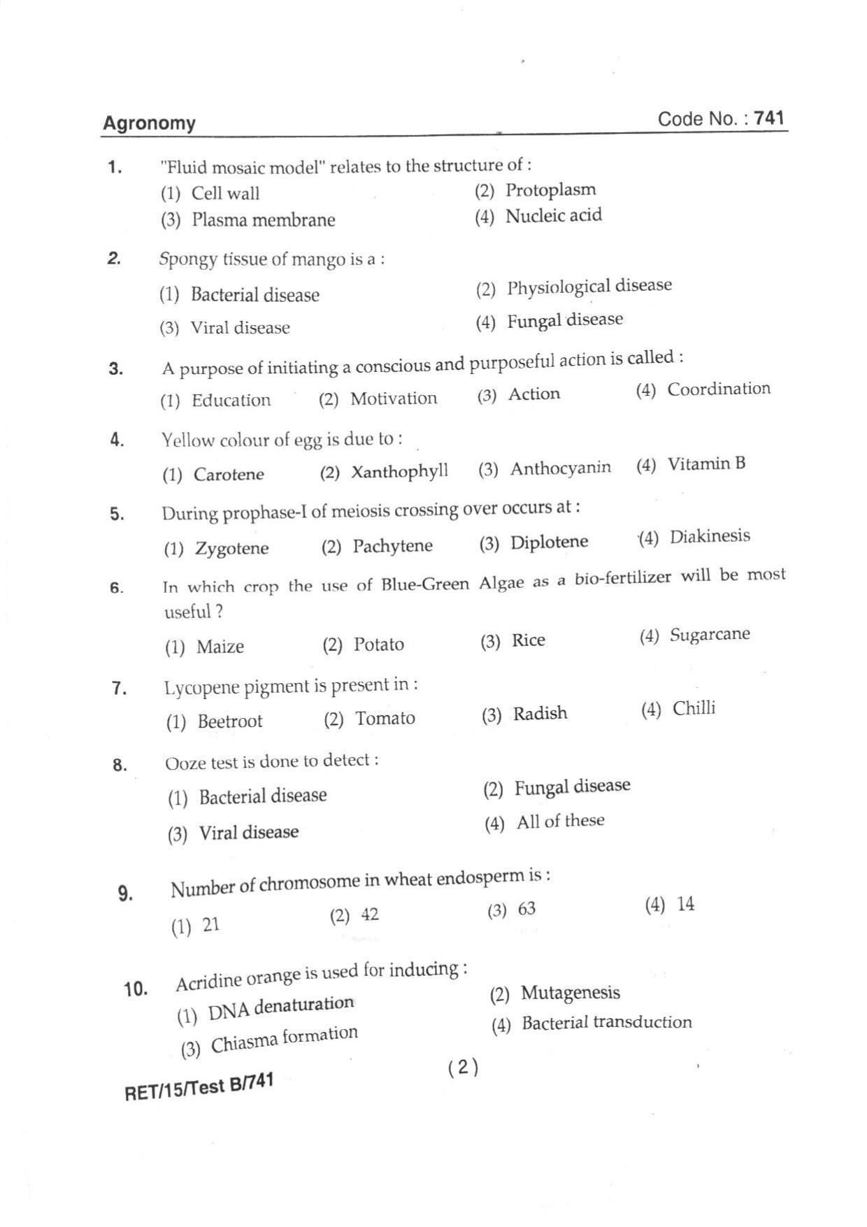 BHU RET AGRONOMY 2015 Question Paper - Page 4