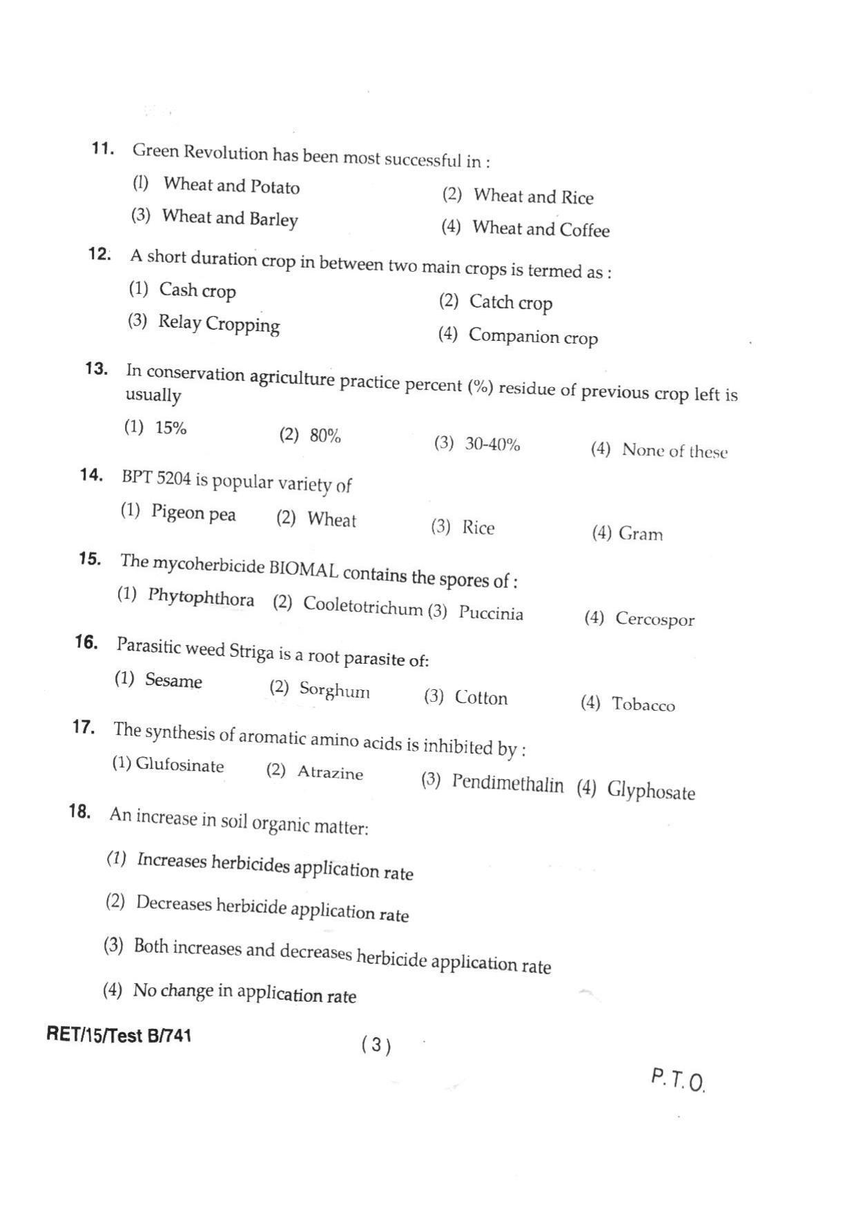 BHU RET AGRONOMY 2015 Question Paper - Page 5