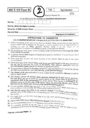 BHU RET AGRONOMY 2015 Question Paper