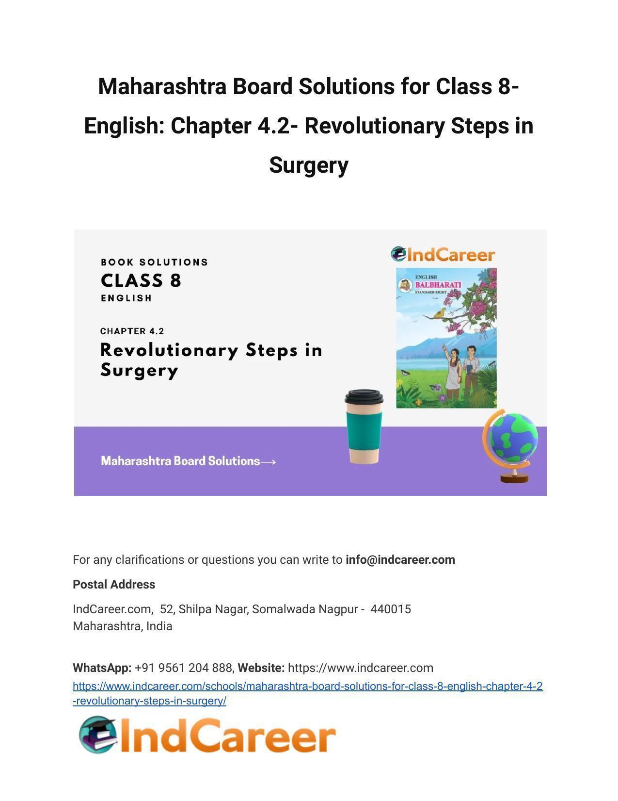 Maharashtra Board Solutions for Class 8- English: Chapter 4.2- Revolutionary Steps in Surgery - Page 1