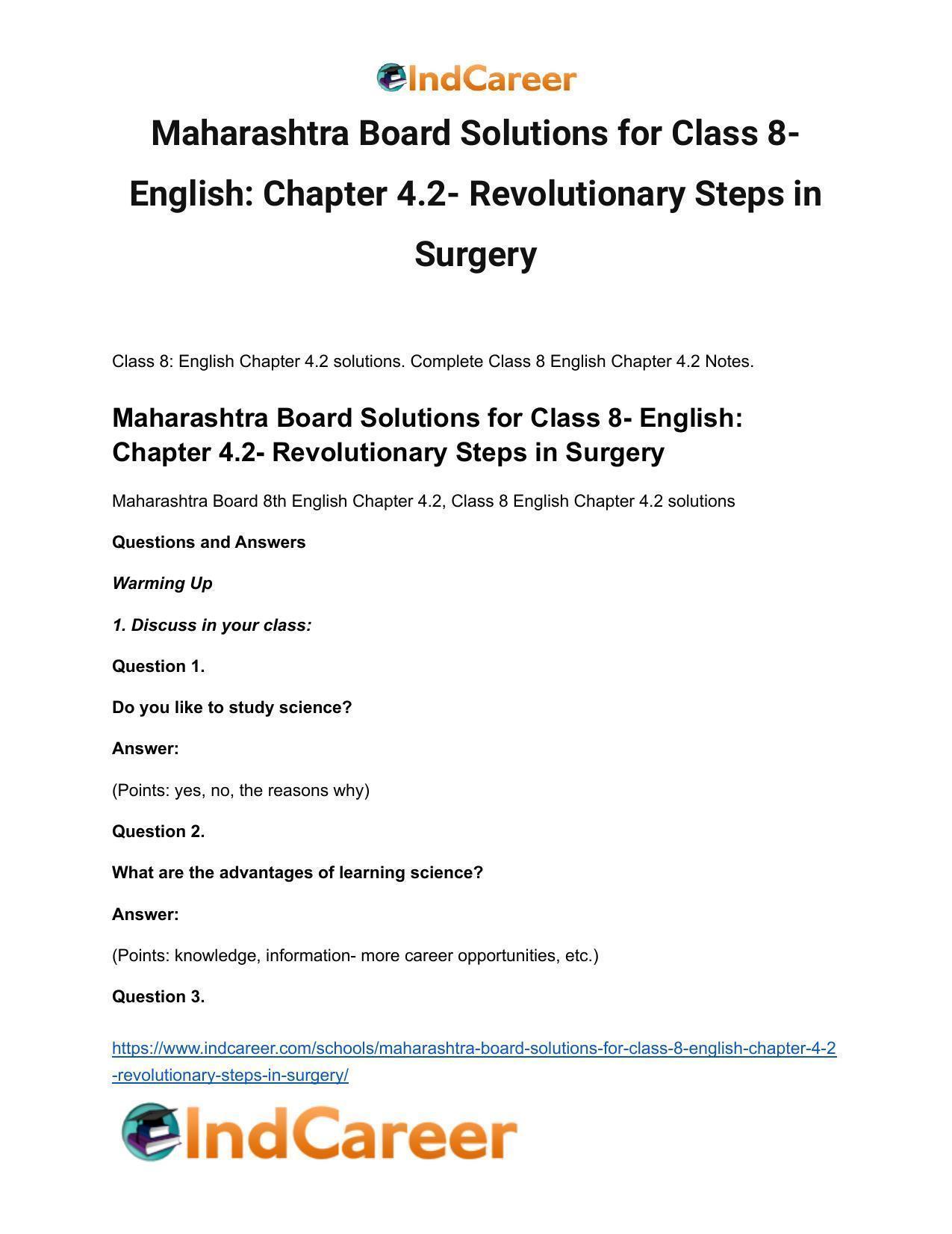 Maharashtra Board Solutions for Class 8- English: Chapter 4.2- Revolutionary Steps in Surgery - Page 2