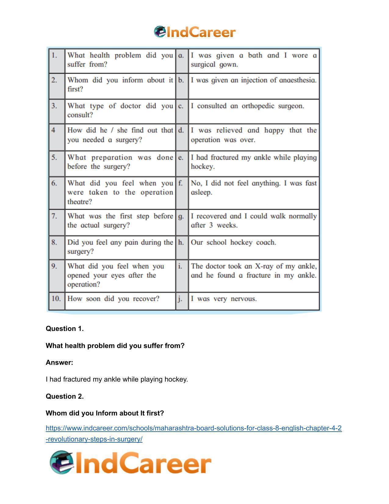 Maharashtra Board Solutions for Class 8- English: Chapter 4.2- Revolutionary Steps in Surgery - Page 4