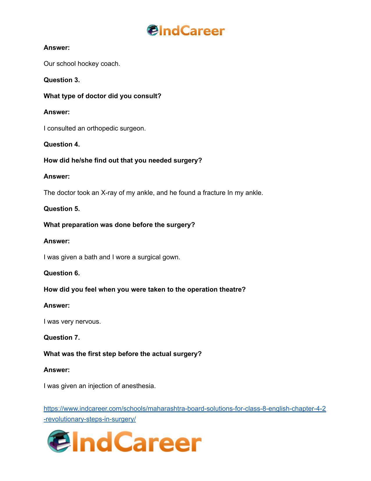 Maharashtra Board Solutions for Class 8- English: Chapter 4.2- Revolutionary Steps in Surgery - Page 5