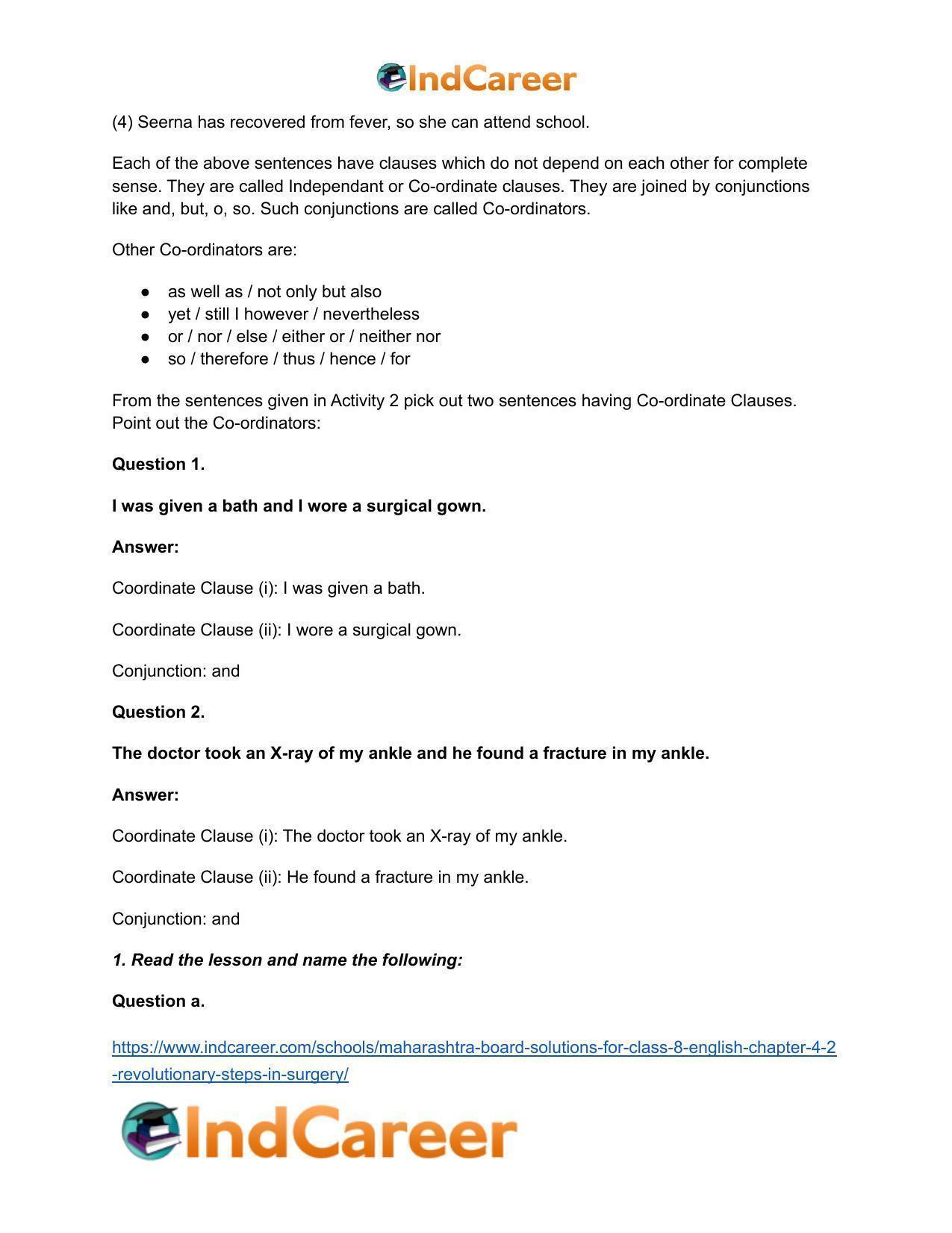 Maharashtra Board Solutions for Class 8- English: Chapter 4.2- Revolutionary Steps in Surgery - Page 8