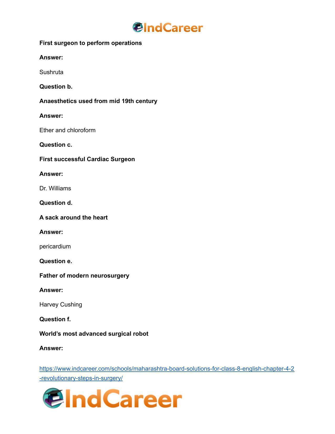 Maharashtra Board Solutions for Class 8- English: Chapter 4.2- Revolutionary Steps in Surgery - Page 9