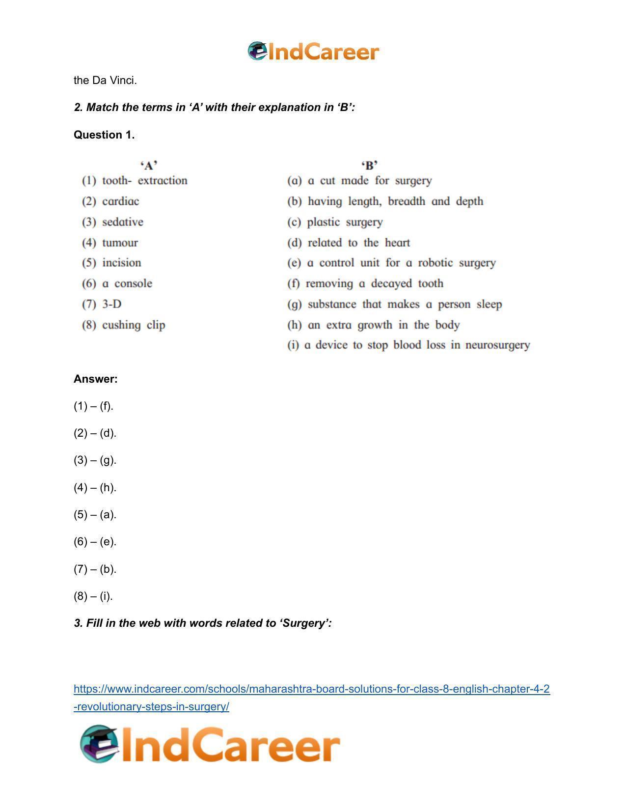 Maharashtra Board Solutions for Class 8- English: Chapter 4.2- Revolutionary Steps in Surgery - Page 10