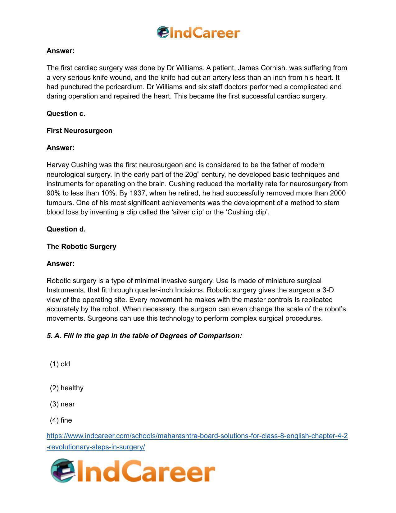 Maharashtra Board Solutions for Class 8- English: Chapter 4.2- Revolutionary Steps in Surgery - Page 12