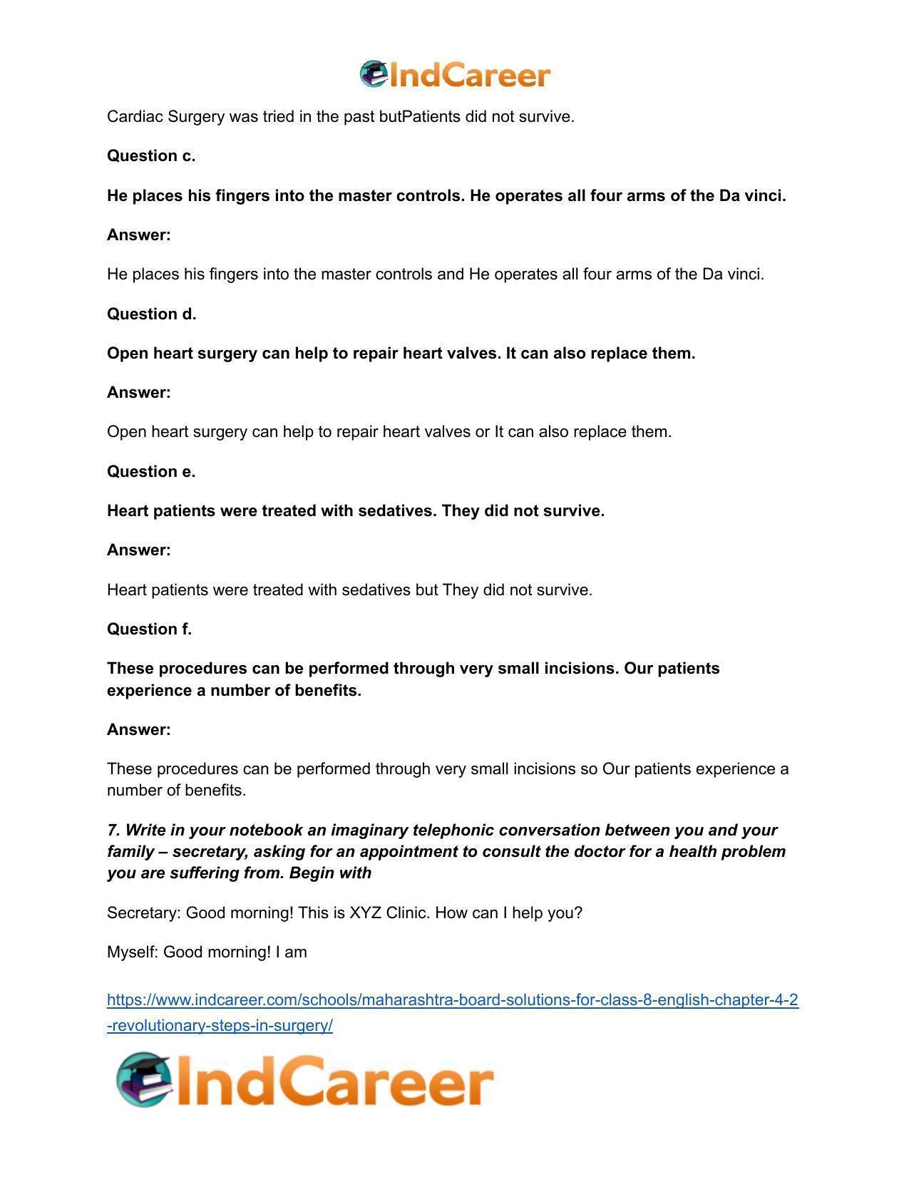 Maharashtra Board Solutions for Class 8- English: Chapter 4.2- Revolutionary Steps in Surgery - Page 15