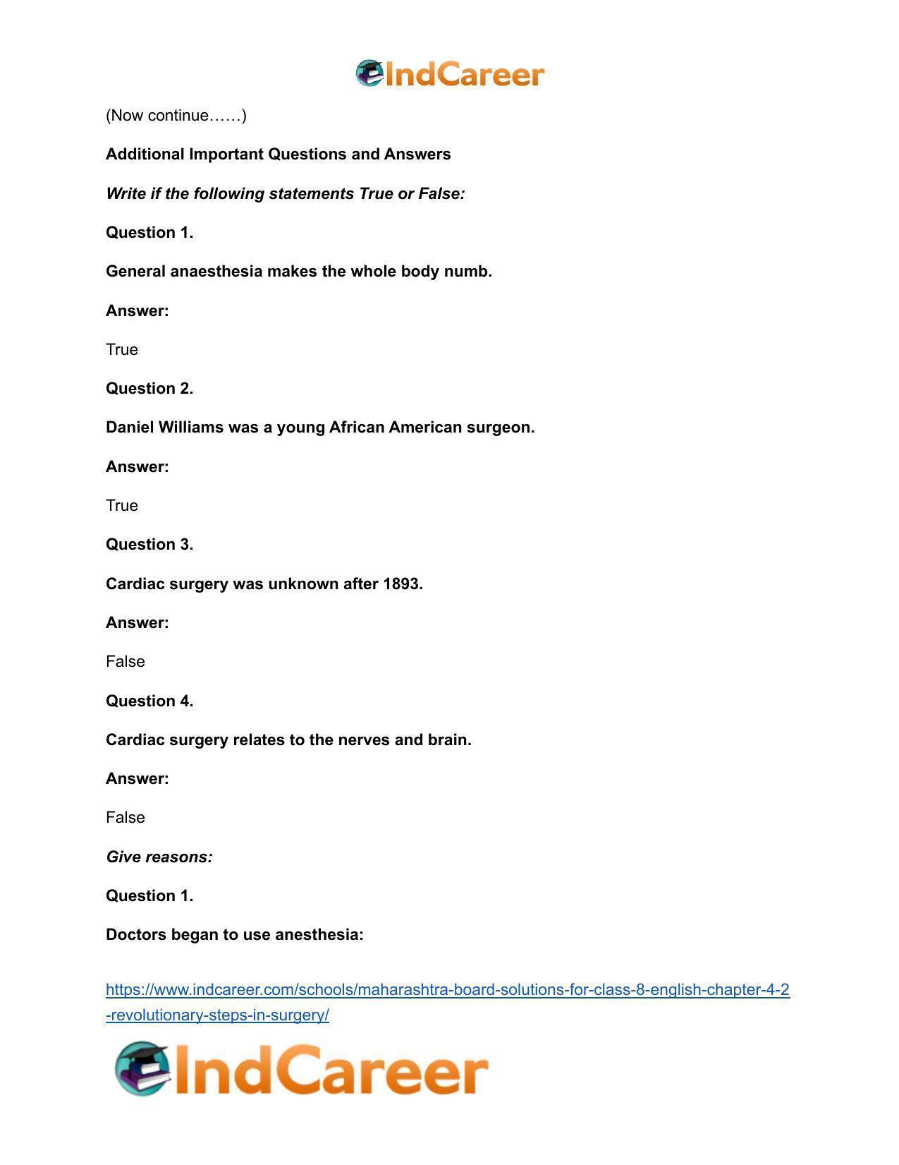 Maharashtra Board Solutions for Class 8- English: Chapter 4.2- Revolutionary Steps in Surgery - Page 16