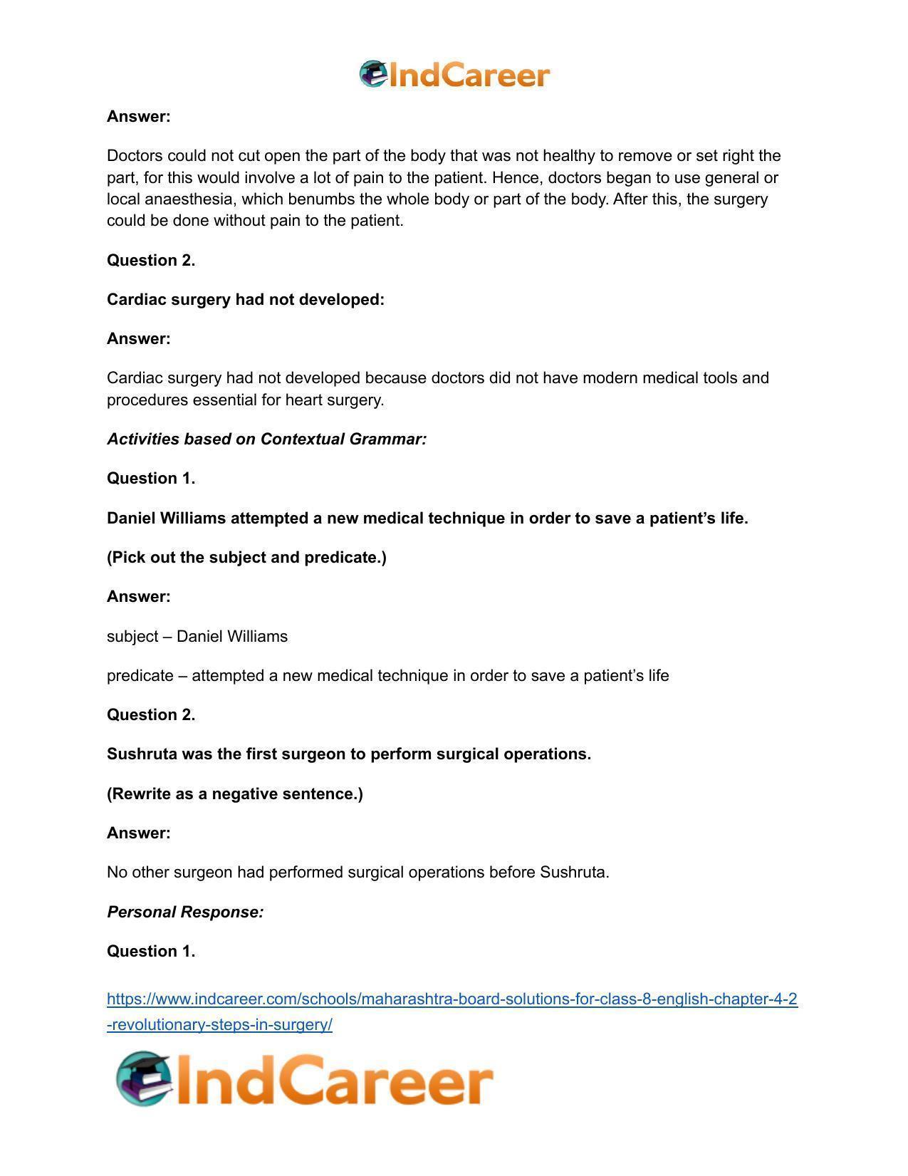 Maharashtra Board Solutions for Class 8- English: Chapter 4.2- Revolutionary Steps in Surgery - Page 17