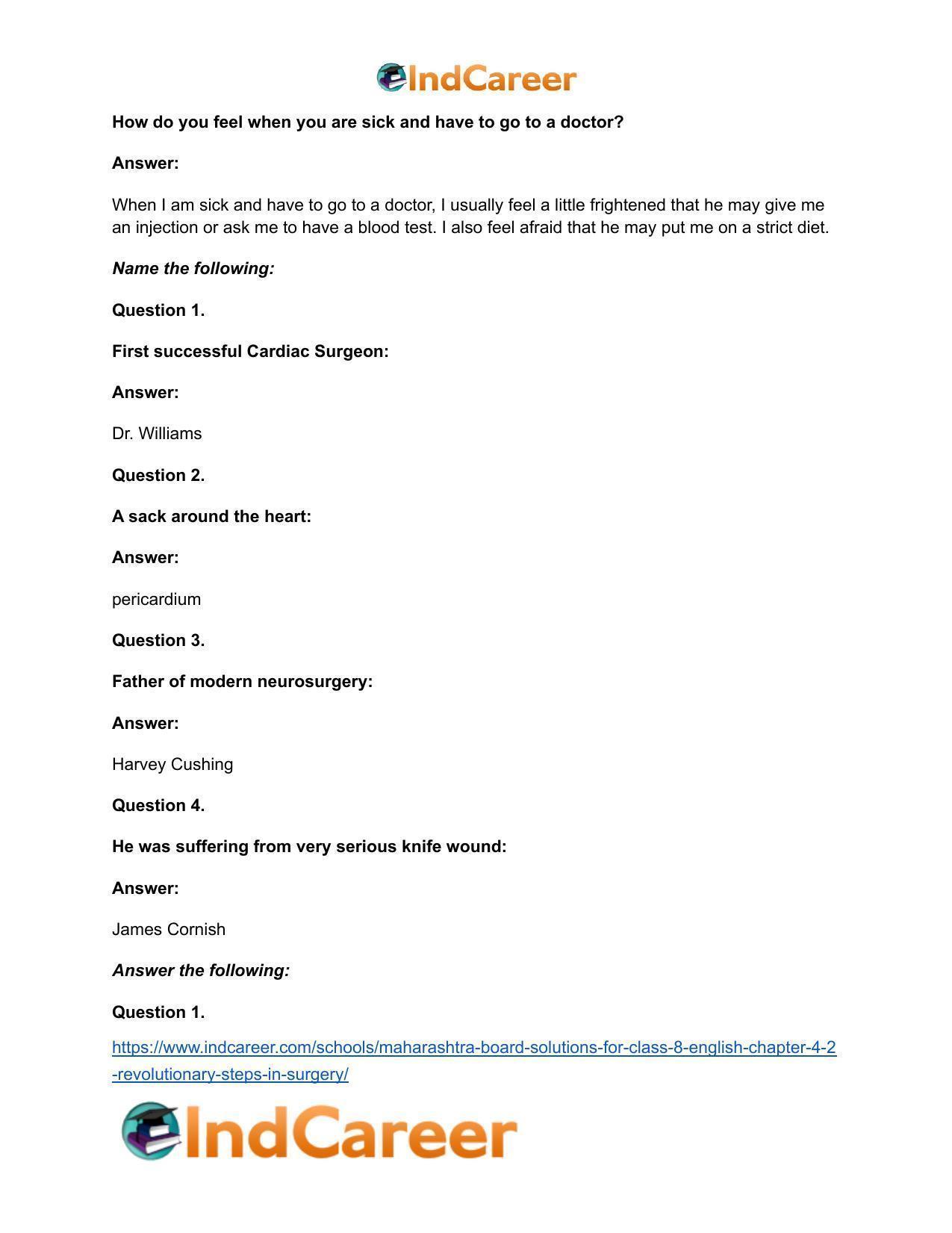 Maharashtra Board Solutions for Class 8- English: Chapter 4.2- Revolutionary Steps in Surgery - Page 18