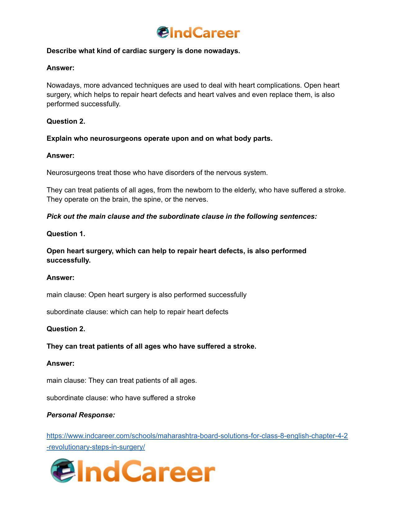 Maharashtra Board Solutions for Class 8- English: Chapter 4.2- Revolutionary Steps in Surgery - Page 19