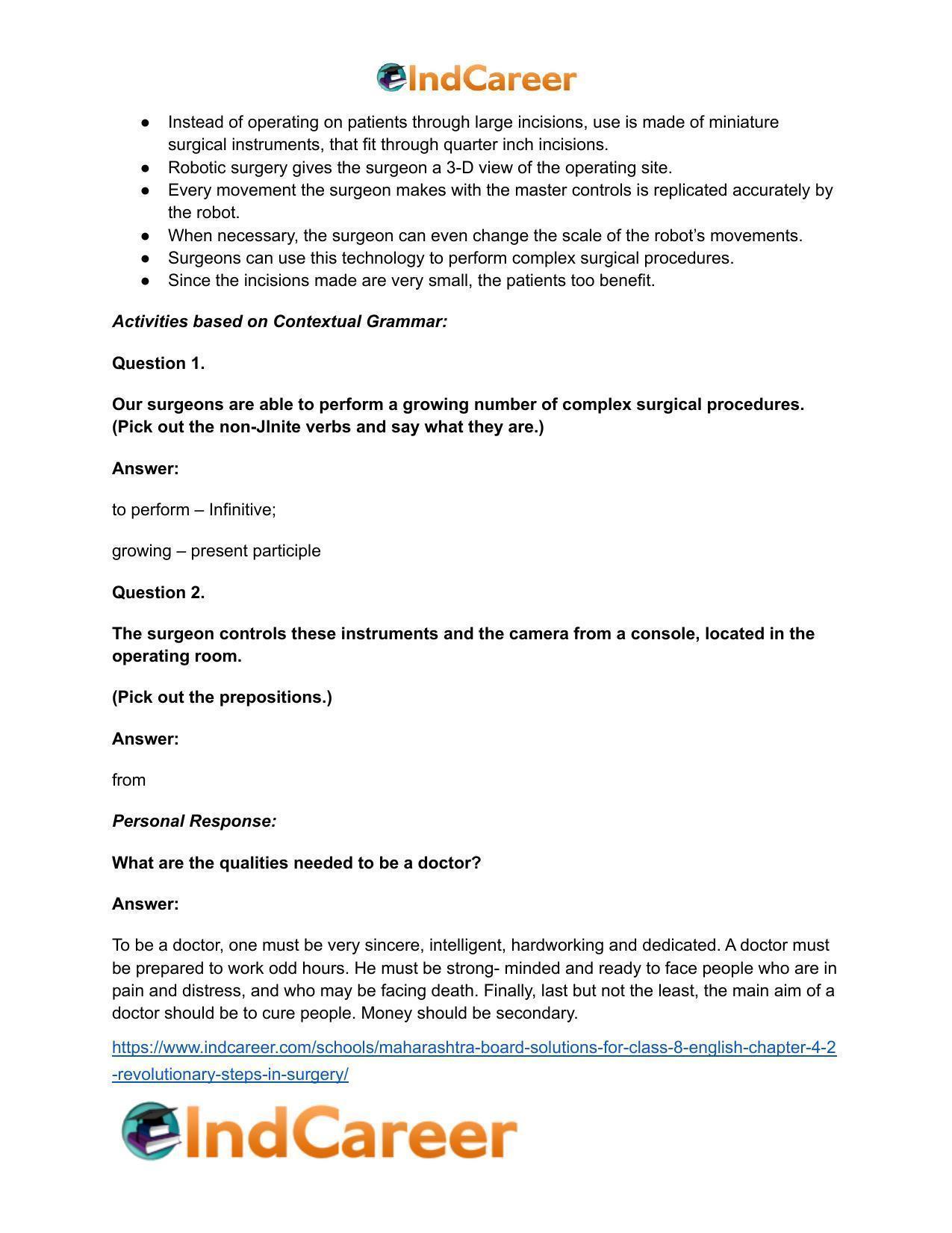 Maharashtra Board Solutions for Class 8- English: Chapter 4.2- Revolutionary Steps in Surgery - Page 21