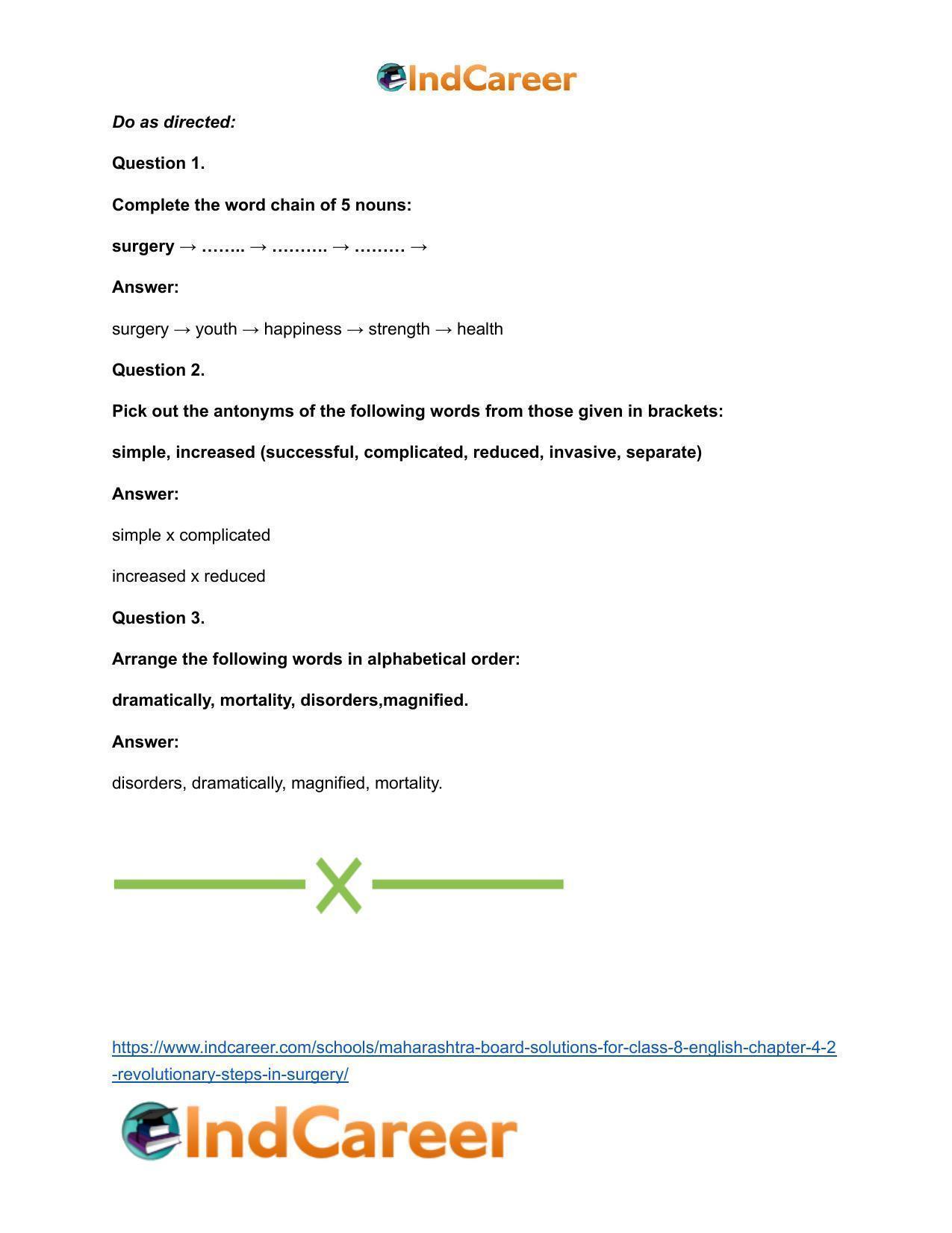 Maharashtra Board Solutions for Class 8- English: Chapter 4.2- Revolutionary Steps in Surgery - Page 22