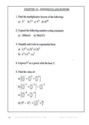 CBSE Worksheets for Class 8 Mathematics Exponents and Powers Assignment 2