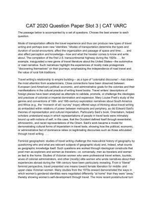 CAT 2020 CAT VARC Slot 3 Question Paper
