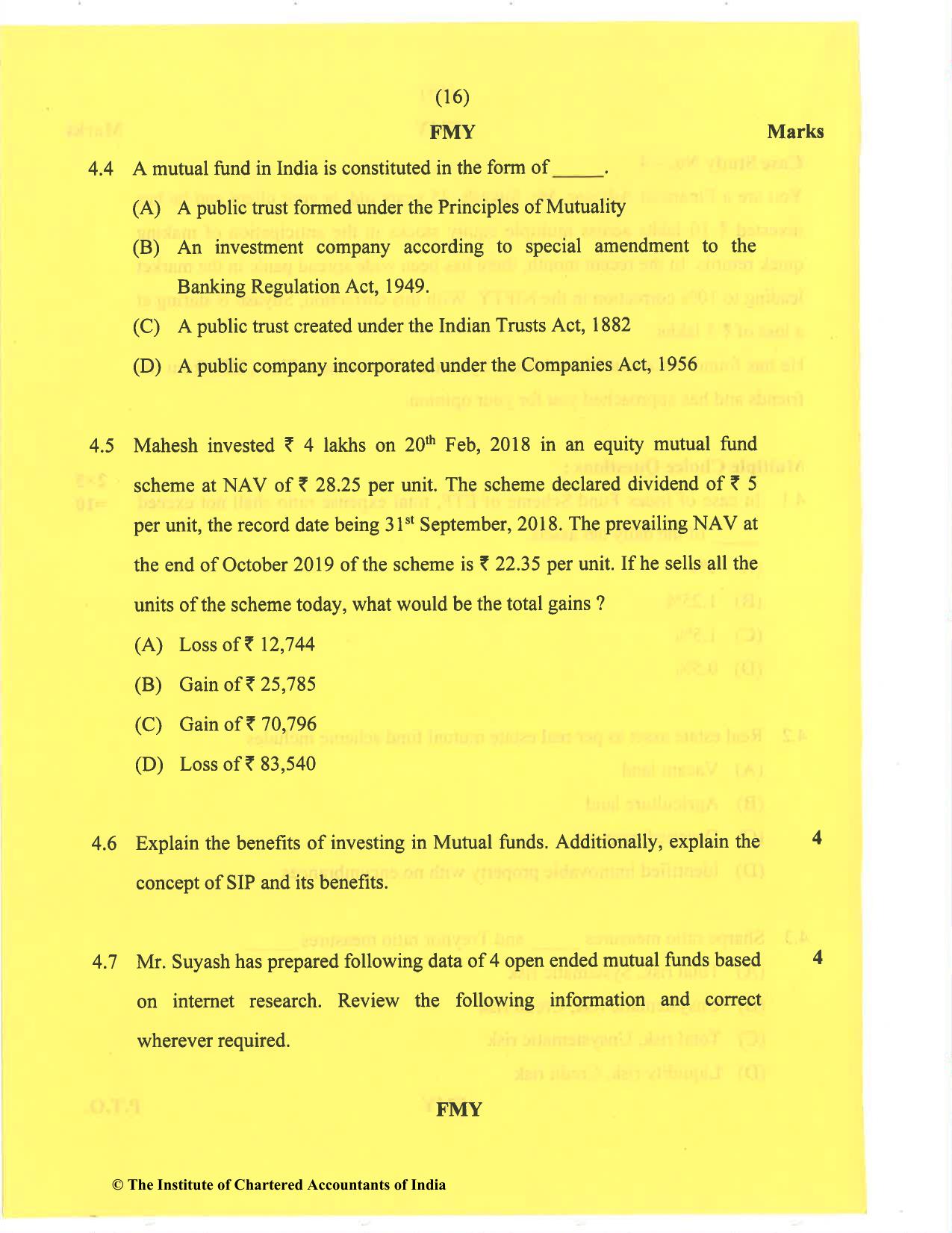 CA Final Nov 2020 Question Paper - Paper 6B – Financial Services and Capital Markets - Page 16
