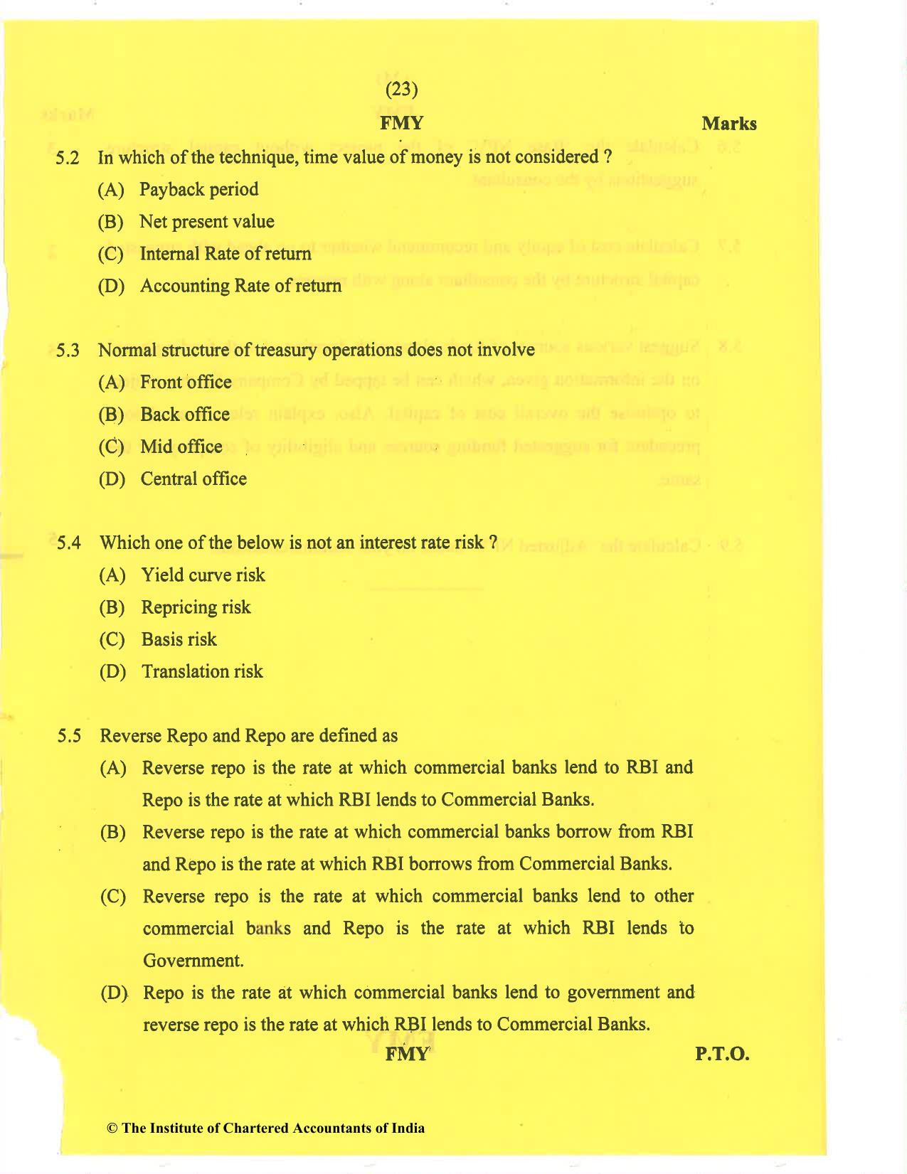 CA Final Nov 2020 Question Paper - Paper 6B – Financial Services and Capital Markets - Page 23