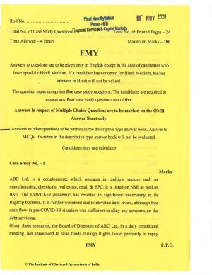 CA Final Nov 2020 Question Paper - Paper 6B – Financial Services and Capital Markets