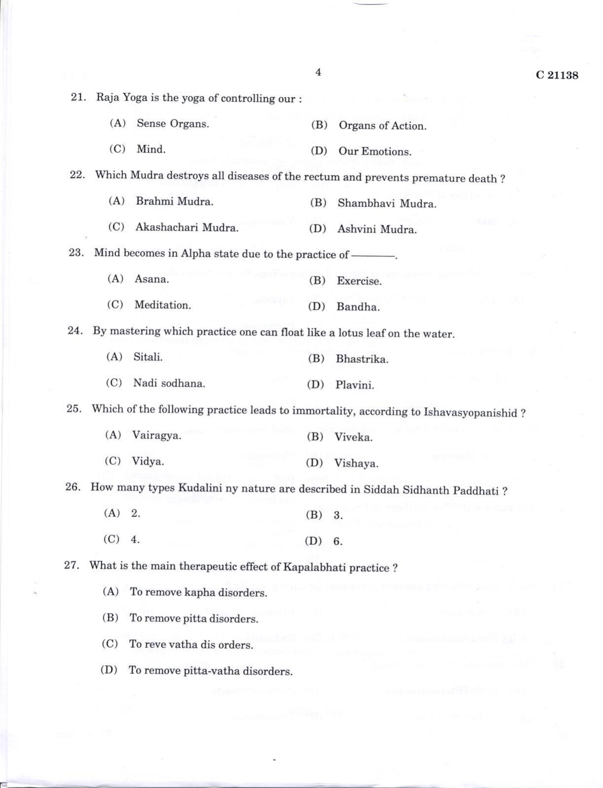 CUCAT 2022 M.Sc Health & Yoga Therapy Question Paper - Page 4