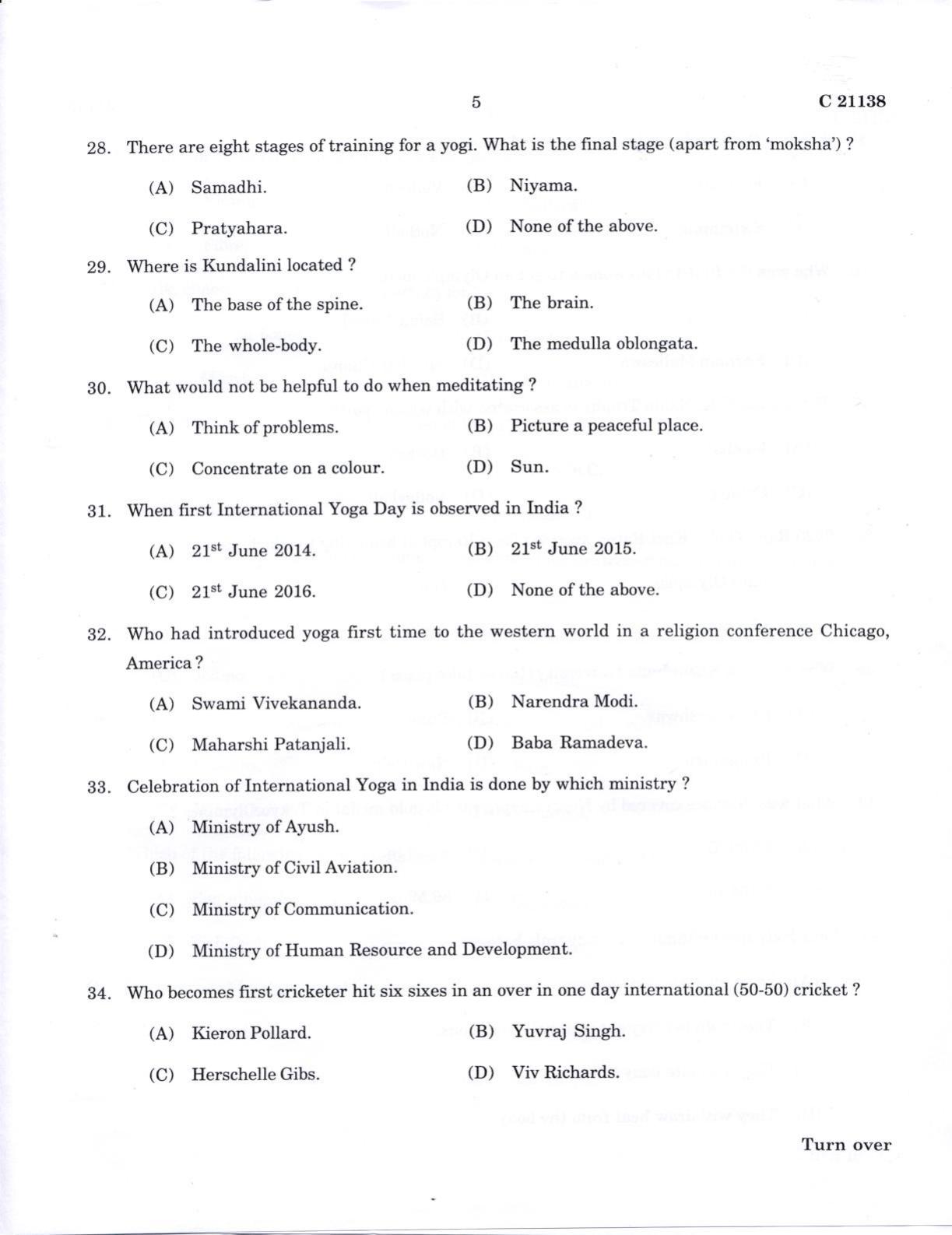 CUCAT 2022 M.Sc Health & Yoga Therapy Question Paper - Page 5