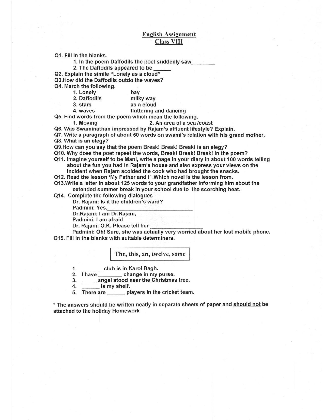 REVISION WORKSHEET CLASS VIII JULY - Page 1
