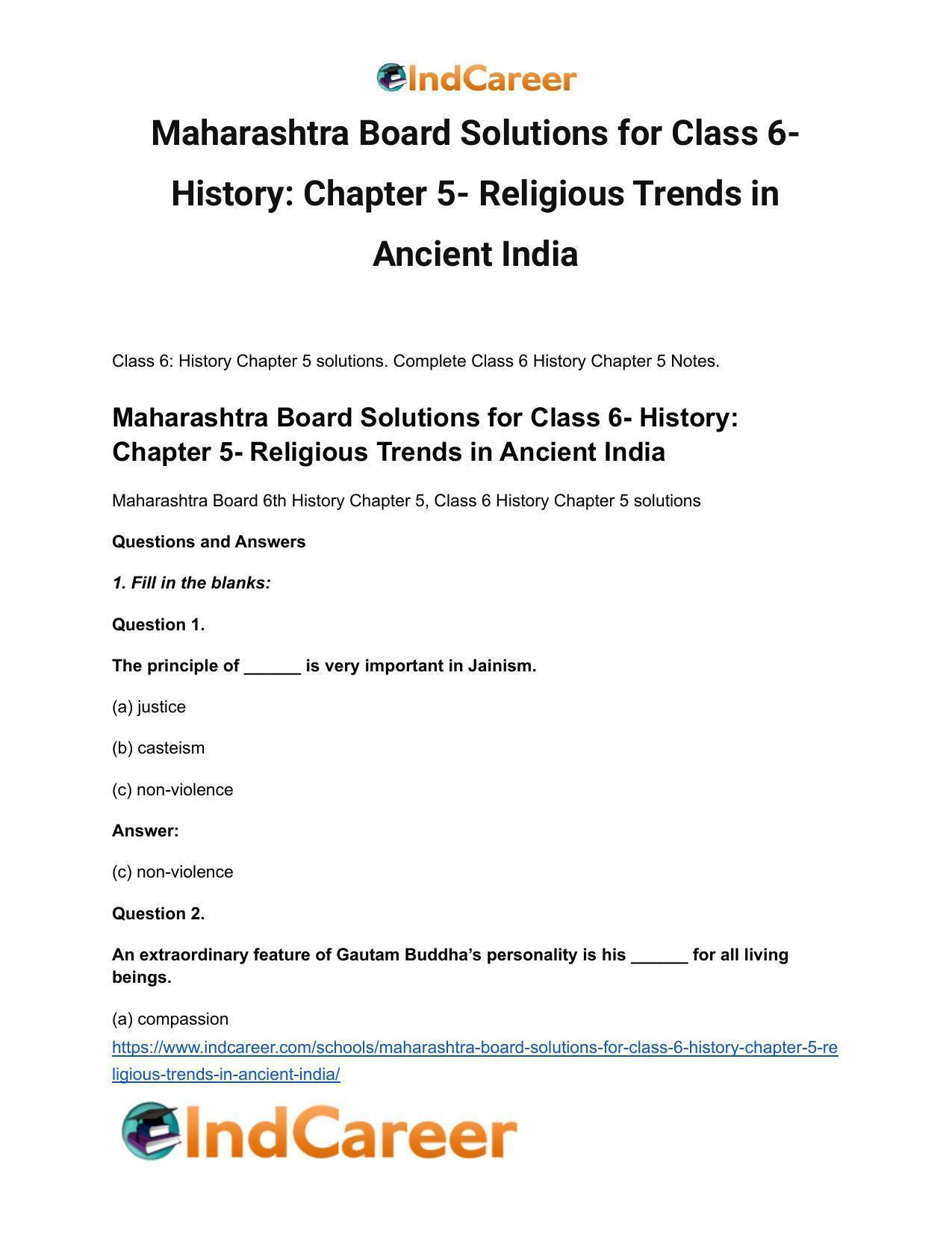 Maharashtra Board Solutions for Class 6- History: Chapter 5- Religious Trends in Ancient India - Page 2