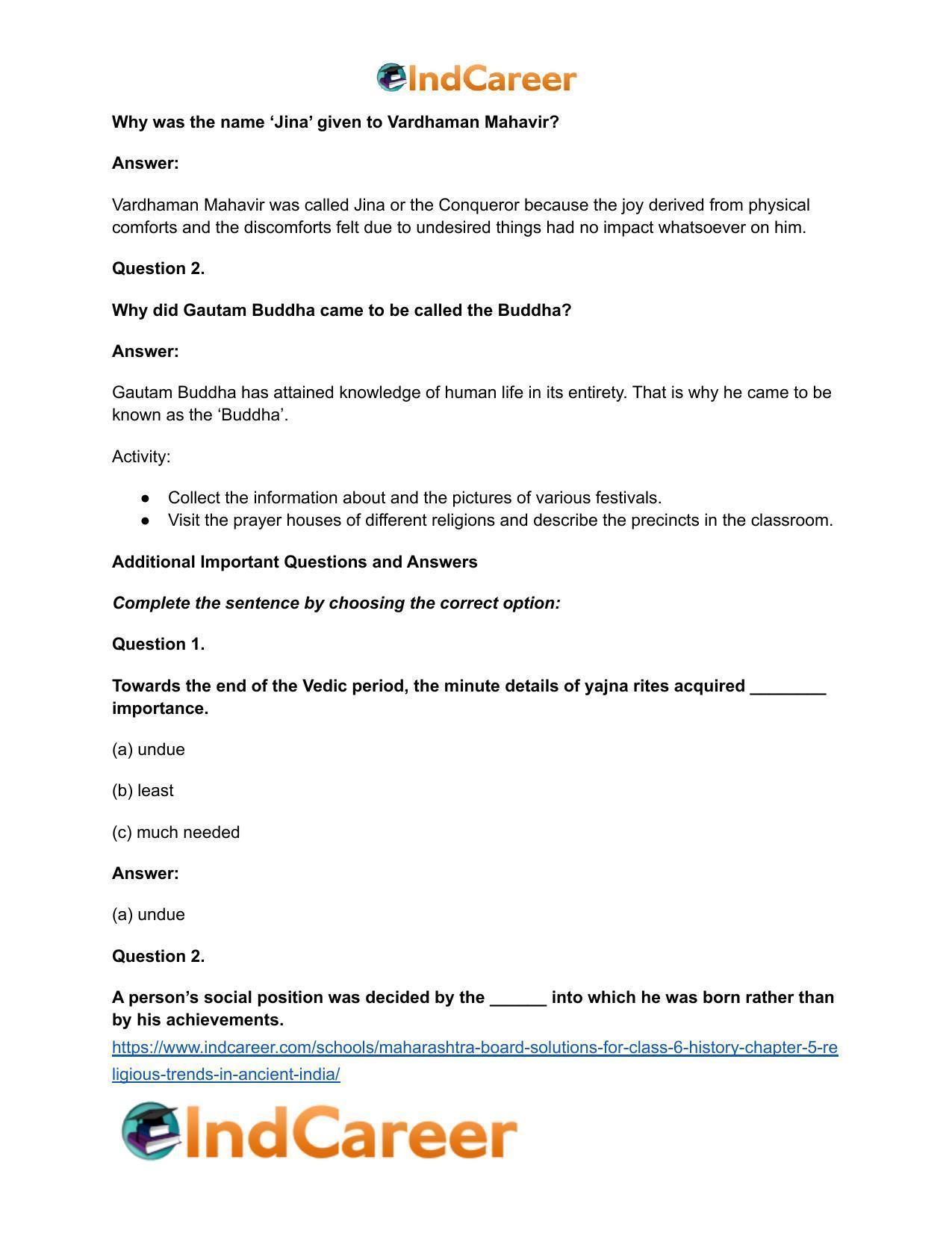 Maharashtra Board Solutions for Class 6- History: Chapter 5- Religious Trends in Ancient India - Page 6