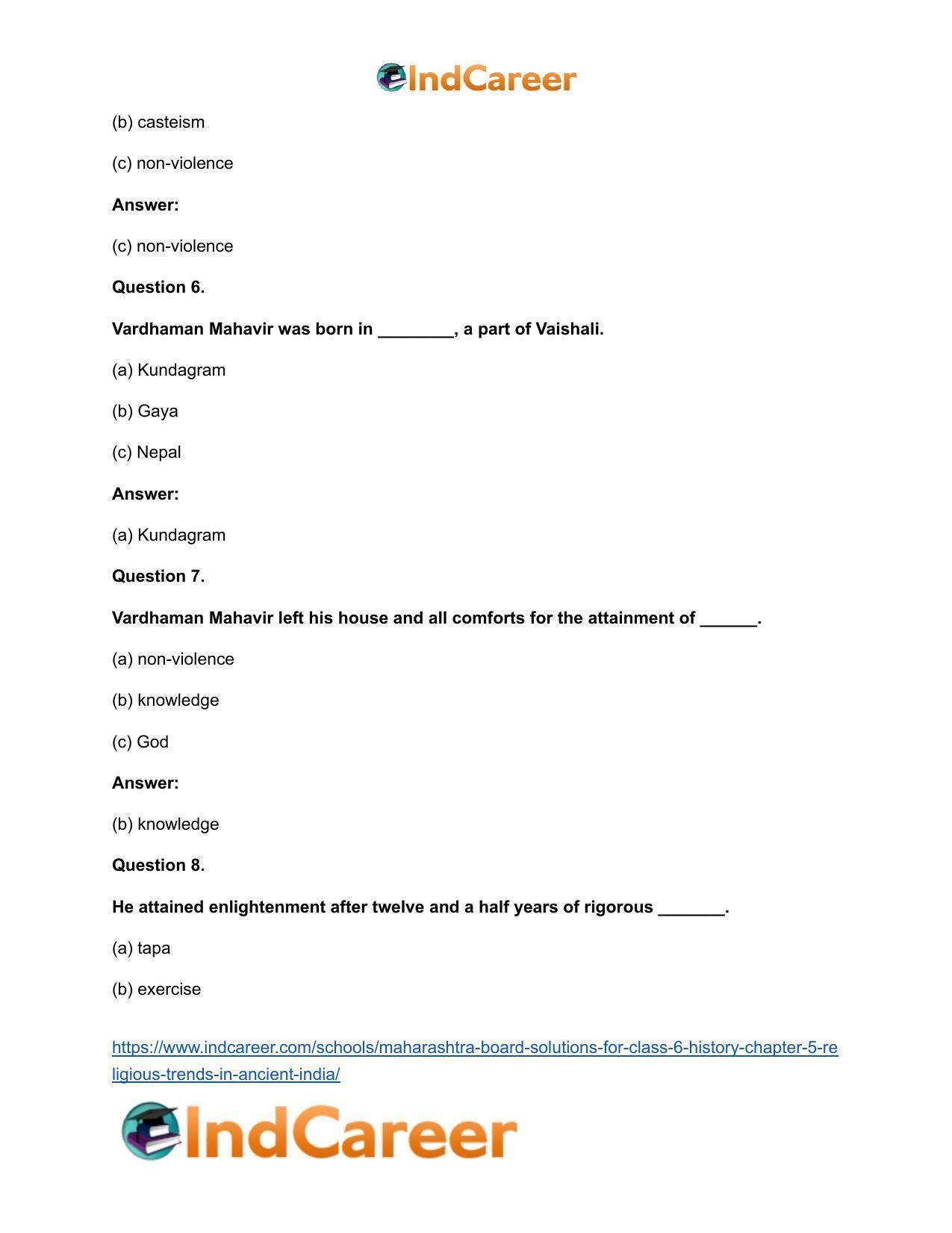 Maharashtra Board Solutions for Class 6- History: Chapter 5- Religious Trends in Ancient India - Page 8