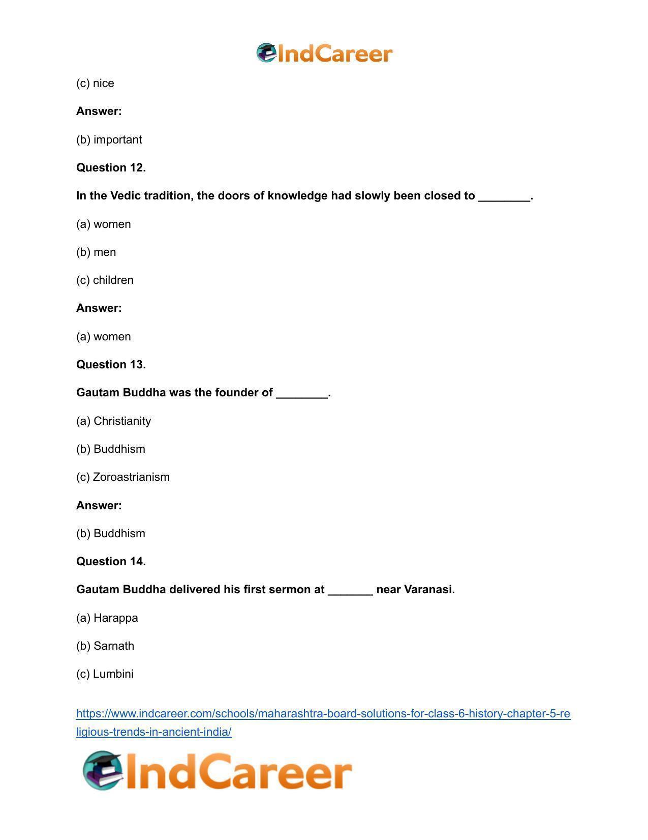 Maharashtra Board Solutions for Class 6- History: Chapter 5- Religious Trends in Ancient India - Page 10