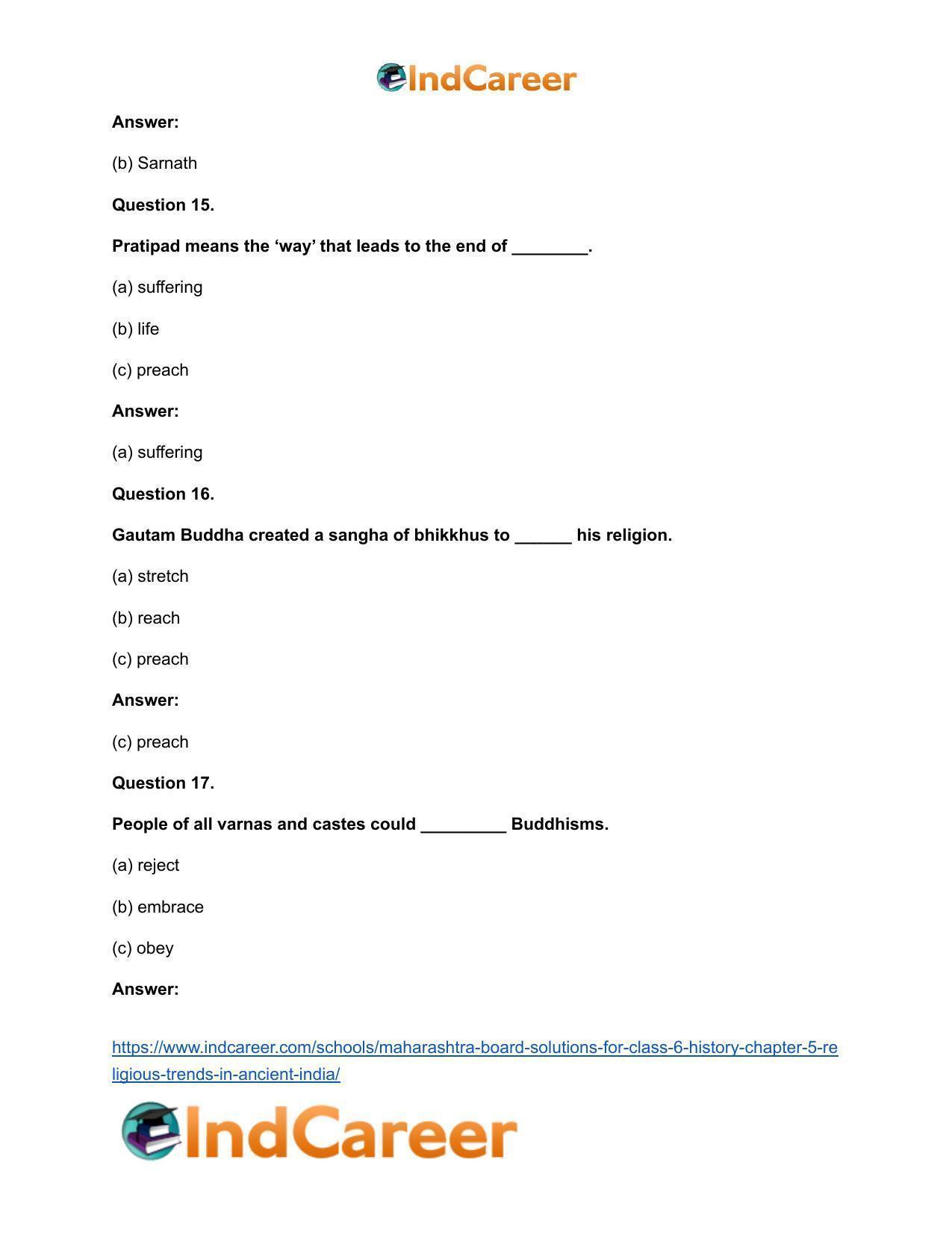 Maharashtra Board Solutions for Class 6- History: Chapter 5- Religious Trends in Ancient India - Page 11