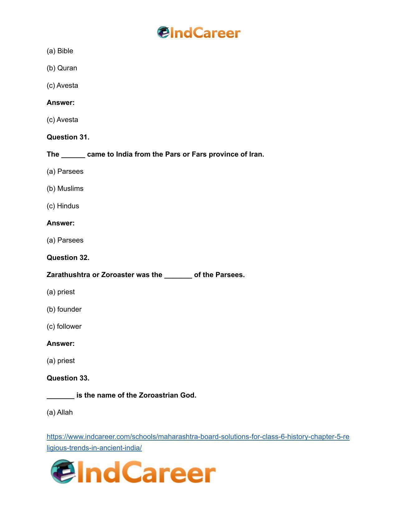 Maharashtra Board Solutions for Class 6- History: Chapter 5- Religious Trends in Ancient India - Page 16