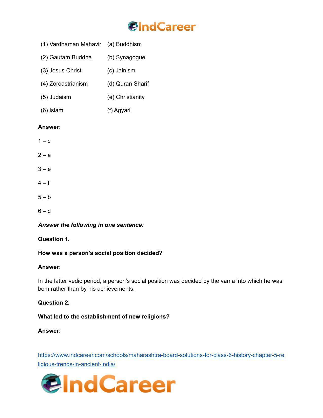 Maharashtra Board Solutions for Class 6- History: Chapter 5- Religious Trends in Ancient India - Page 18