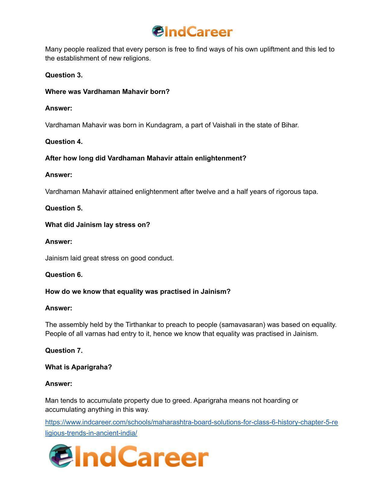 Maharashtra Board Solutions for Class 6- History: Chapter 5- Religious Trends in Ancient India - Page 19