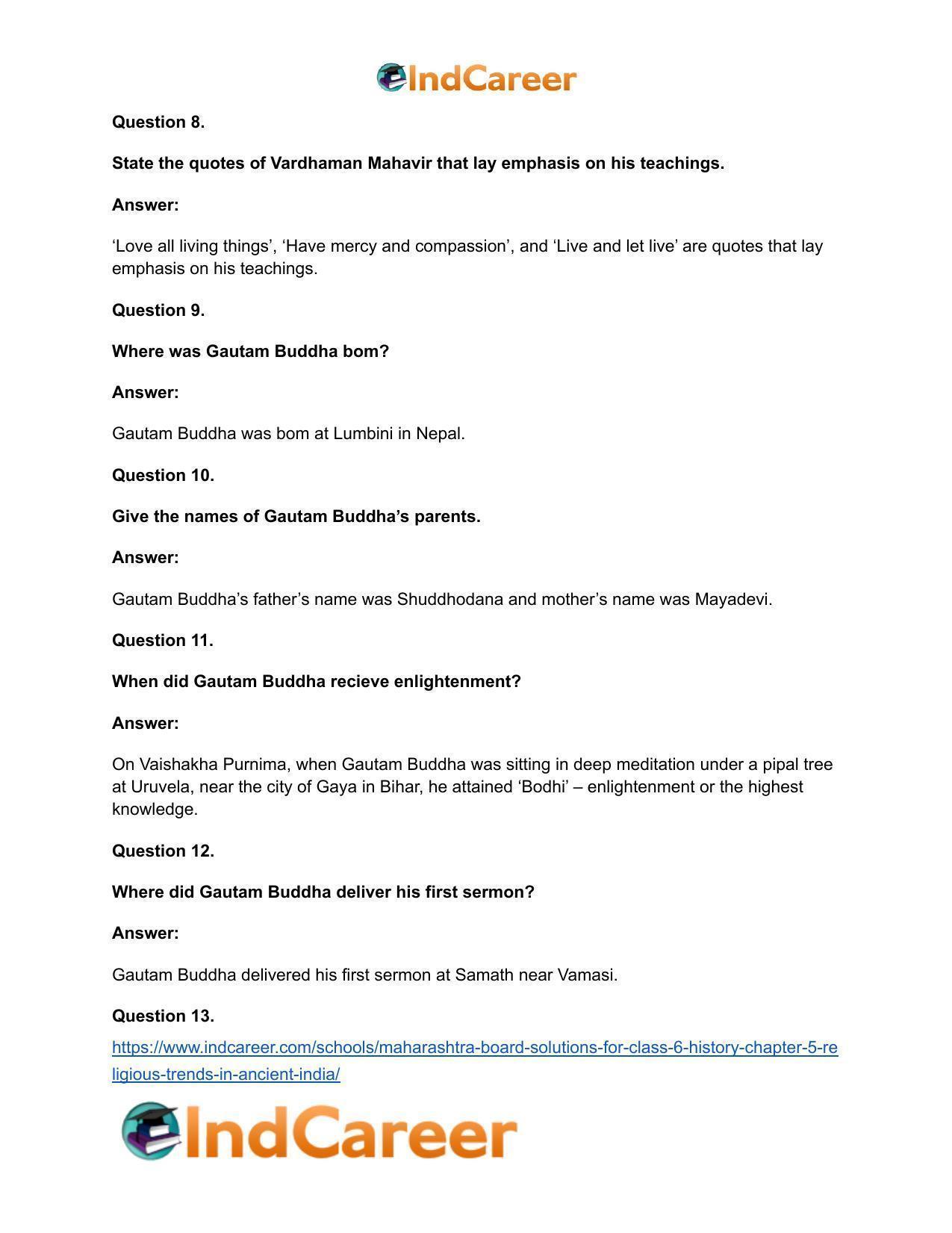 Maharashtra Board Solutions for Class 6- History: Chapter 5- Religious Trends in Ancient India - Page 20